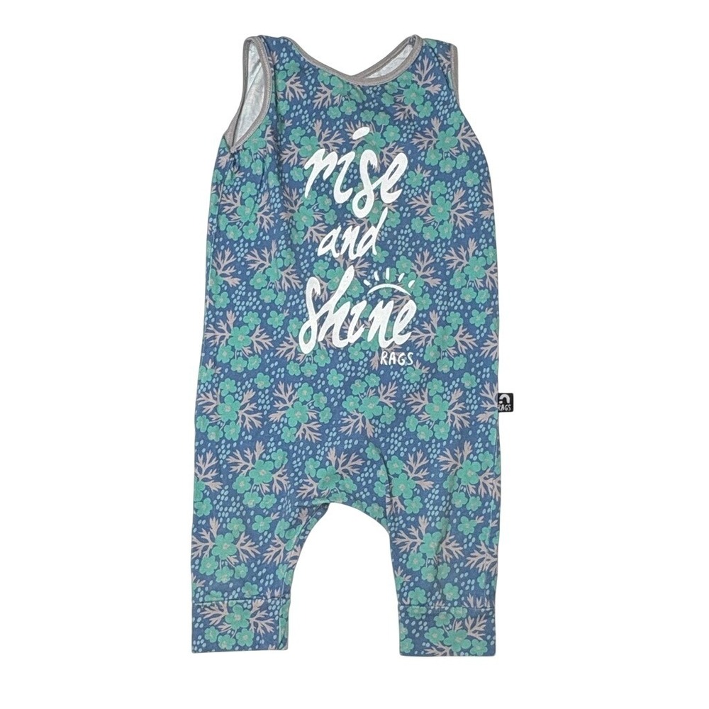 RAGS to Raches Saying Rise and Shine Blue Sleeveless Romper 3/4T Hippie Flower